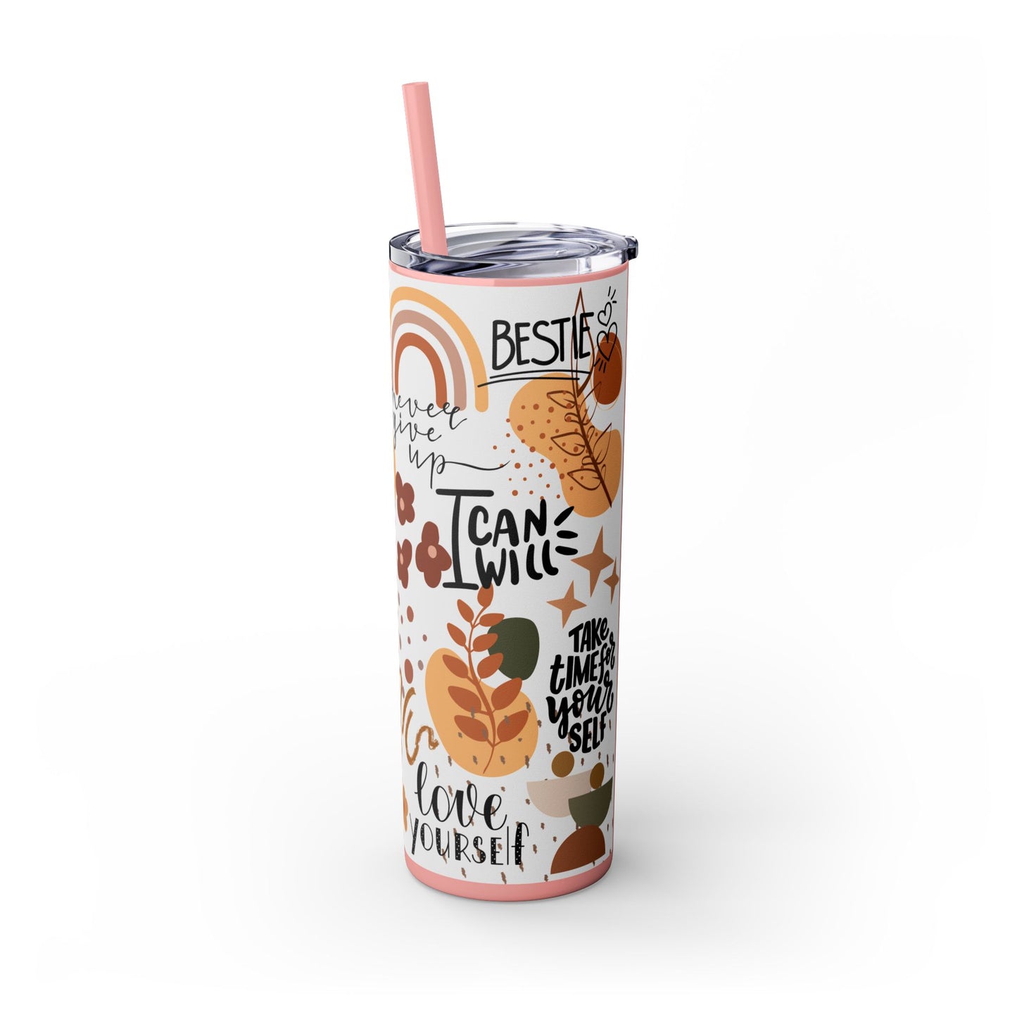 Believe in yourself-Bohemian Art Skinny Tumbler - 20oz with Straw, Inspirational Quote