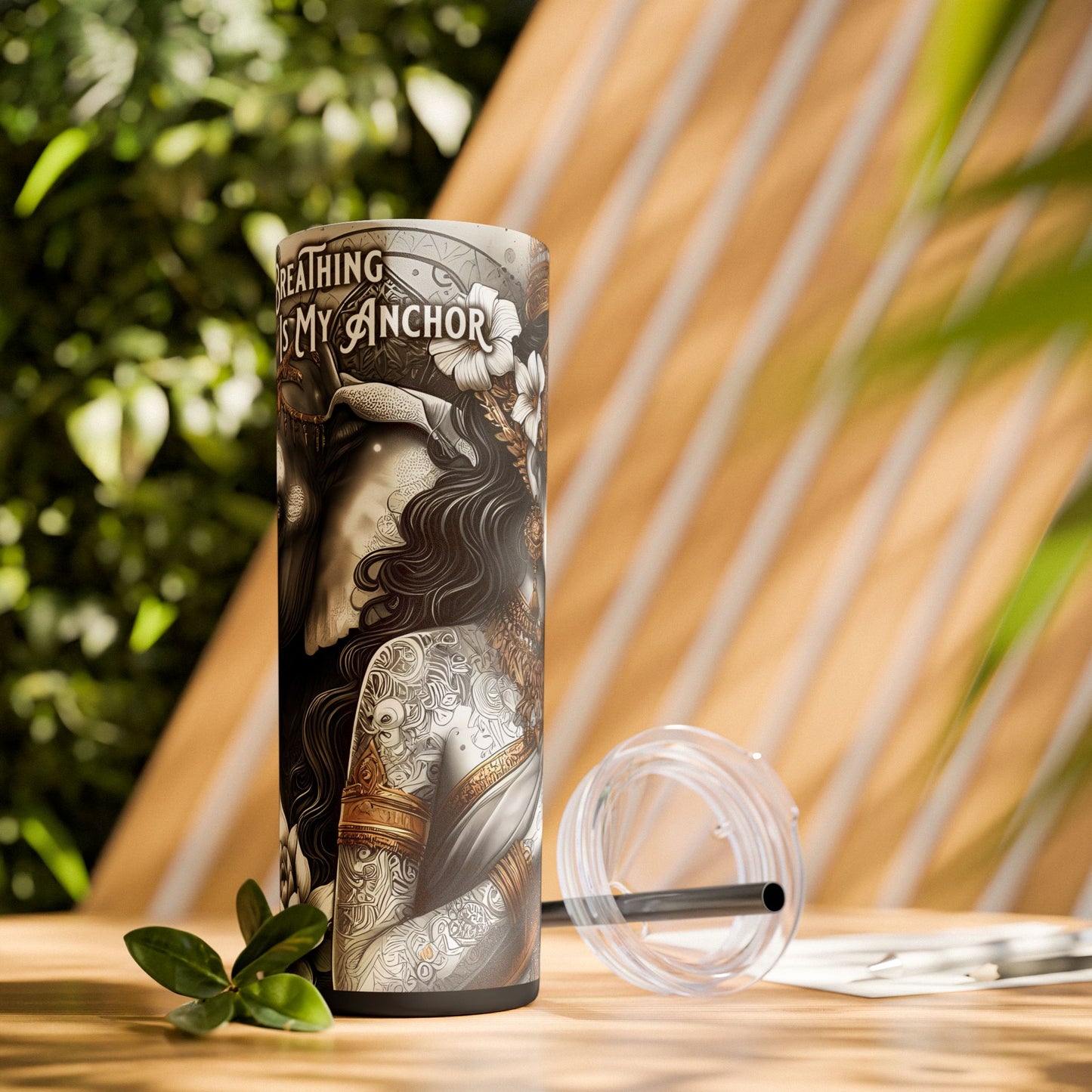 Conscious breathing is my anchor-Affirmation Art Skinny Tumbler - 20oz with Straw