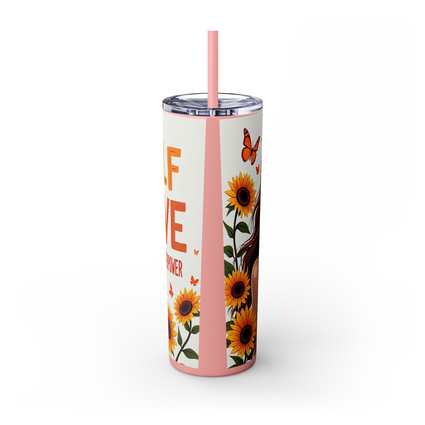 Self Love is Super Power-Bohemian Art Skinny Tumbler - 20oz with Straw, Inspirational Quote