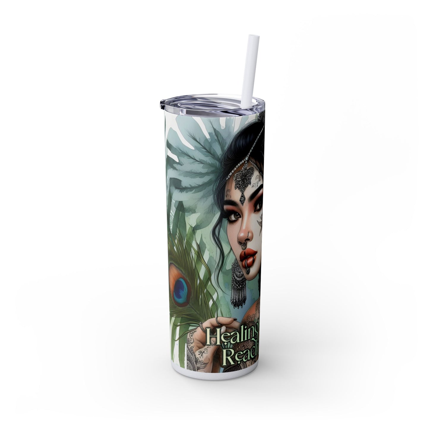 Healing is within your reach-Affirmation Art Skinny Tumbler - 20oz with Straw, Inspirational Quote