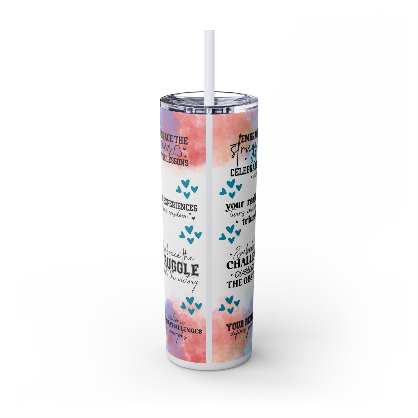 Embrace the Challenge-Bohemian Art Skinny Tumbler - 20oz with Straw, Inspirational Quote