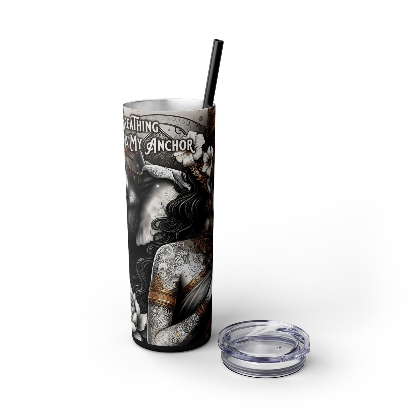 Conscious breathing is my anchor-Affirmation Art Skinny Tumbler - 20oz with Straw