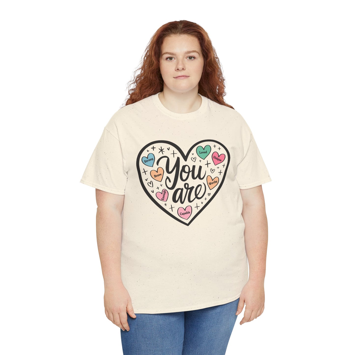 Inspirational Unisex Heavy Cotton Tee - 'You are loved, Worthy,Capable'
