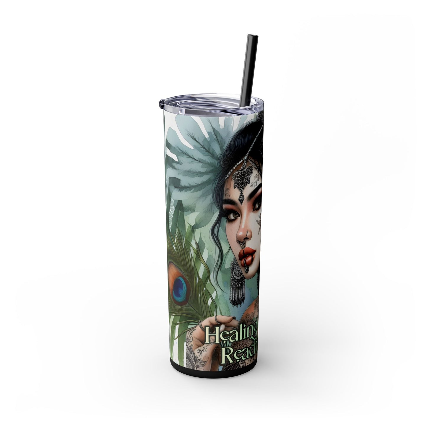 Healing is within your reach-Affirmation Art Skinny Tumbler - 20oz with Straw, Inspirational Quote