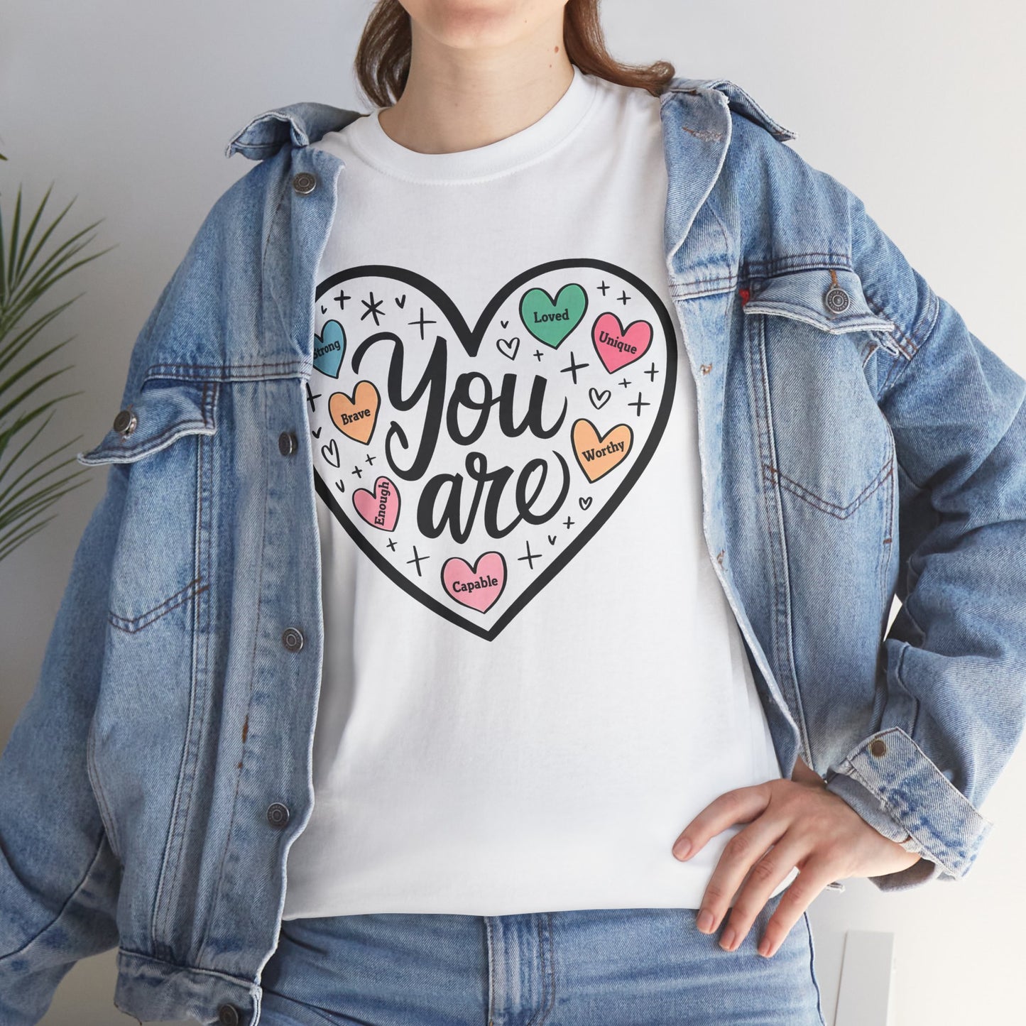 Inspirational Unisex Heavy Cotton Tee - 'You are loved, Worthy,Capable'