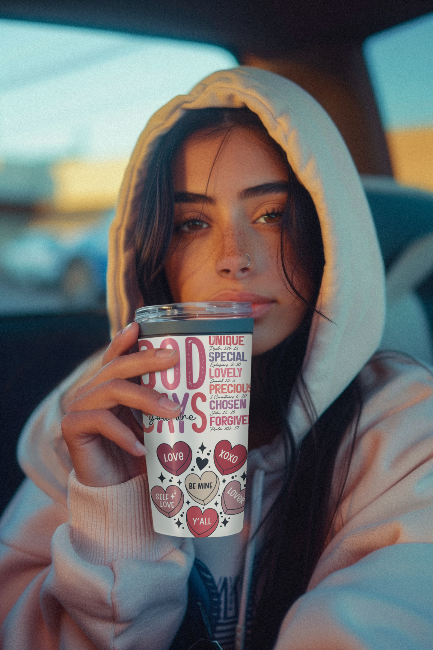 God Says you are loved- Self Love Skinny Tumbler with Straw, 20oz