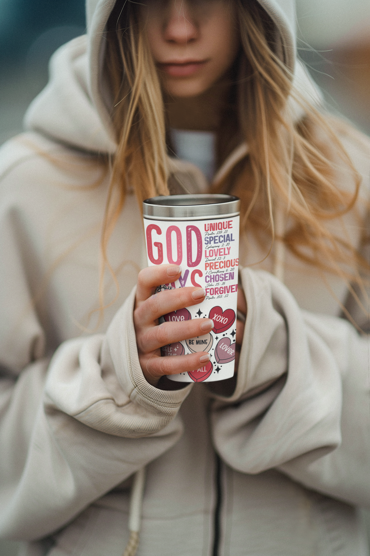 God Says you are loved- Self Love Skinny Tumbler with Straw, 20oz