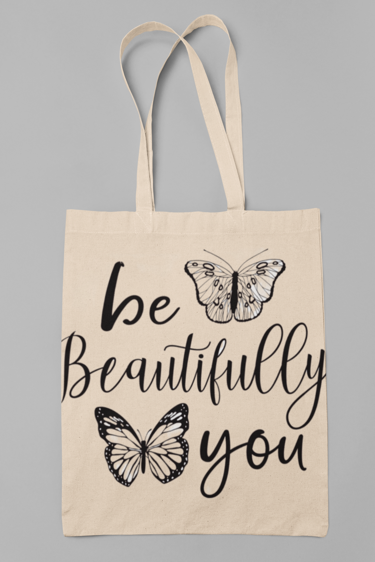 Inspirational Butterfly Cotton Canvas Tote Bag - "Be Beautifully You"