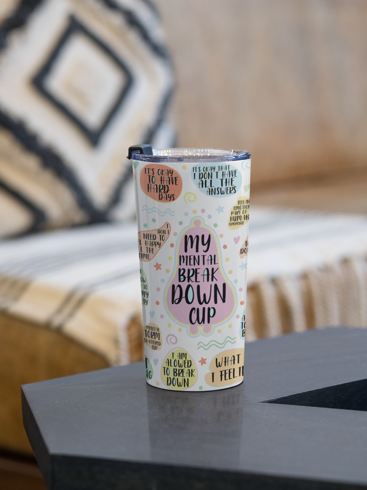 My Mental Breakdown Cup-Bohemian Art Skinny Tumbler - 20oz with Straw, Inspirational Quote