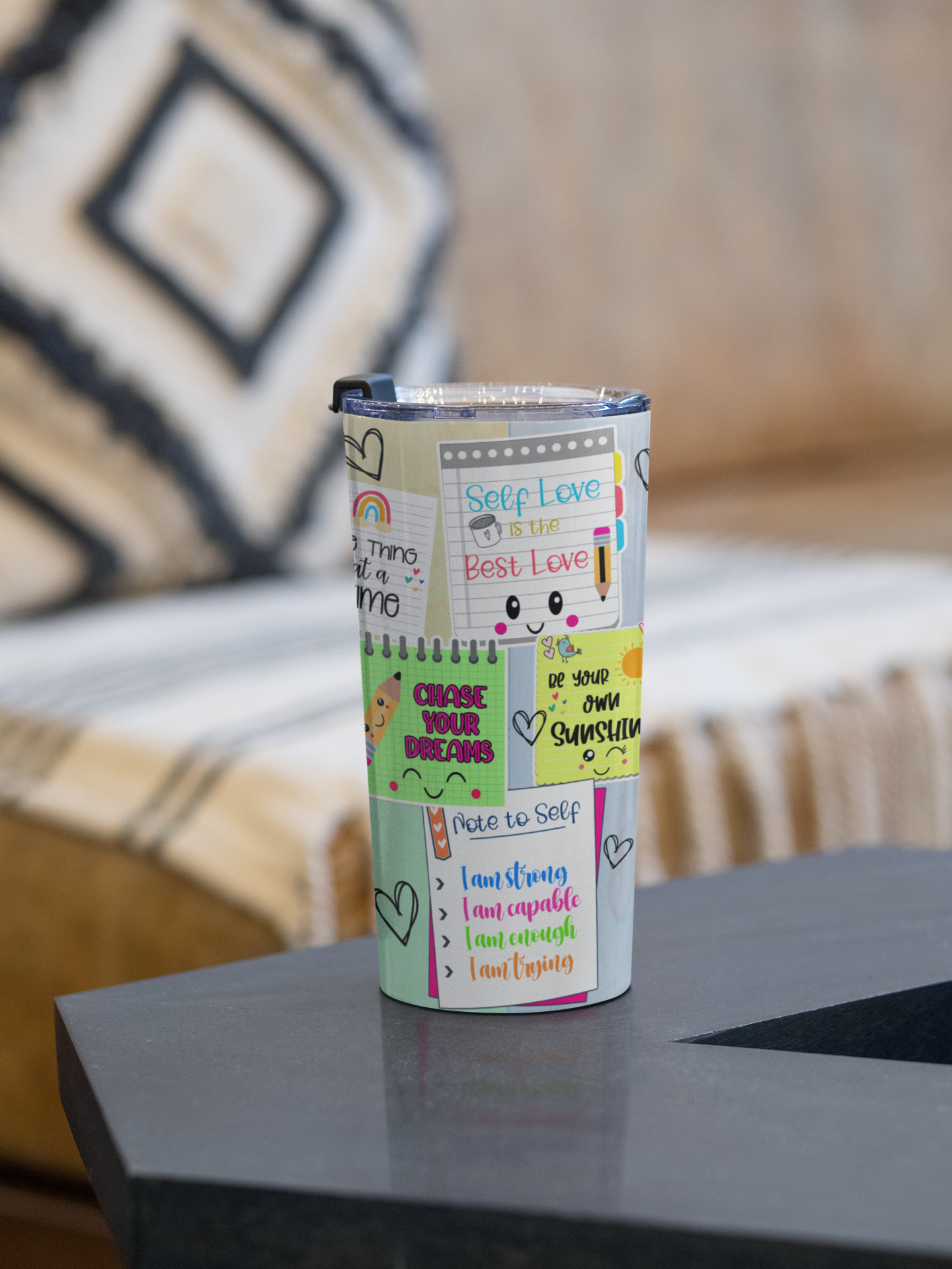 Chase Your Dreams- Self Love Skinny Tumbler with Straw, 20oz