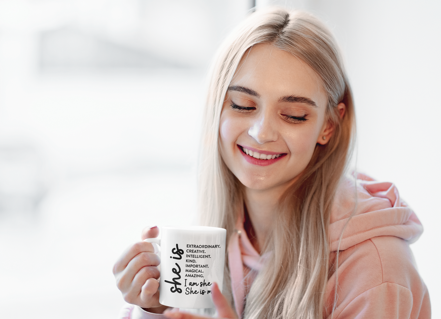 Empowering Affirmation Mug - She is Extraordinary, Creative, Kind - 11oz Ceramic Coffee Cup