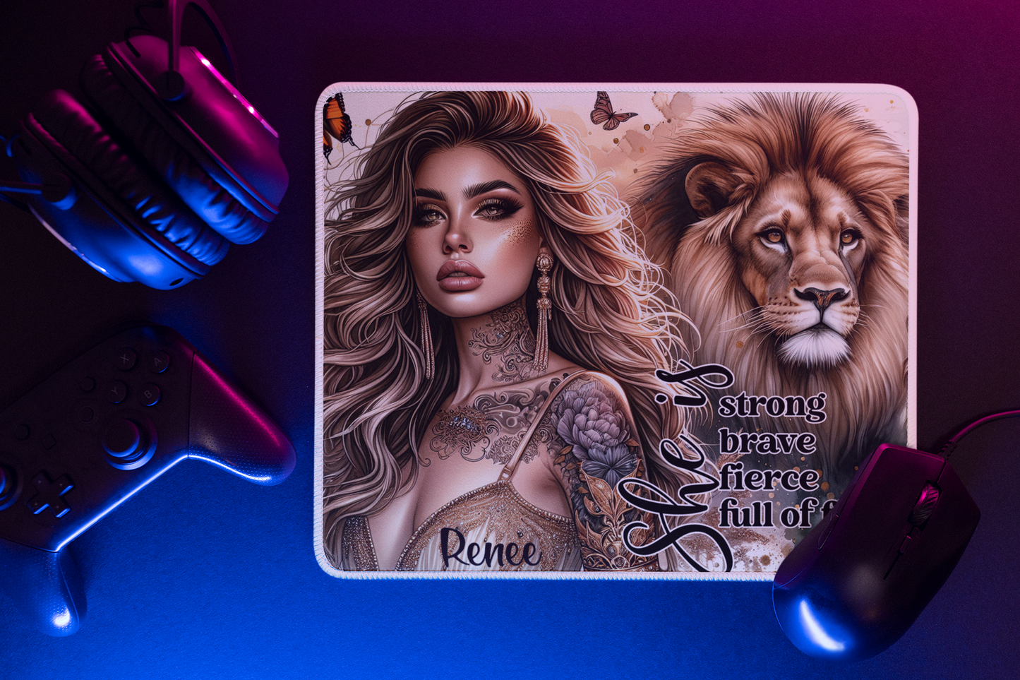 She is strong, brave, fierce-full of fire-Customisable-Mouse Pad (Rectangle)
