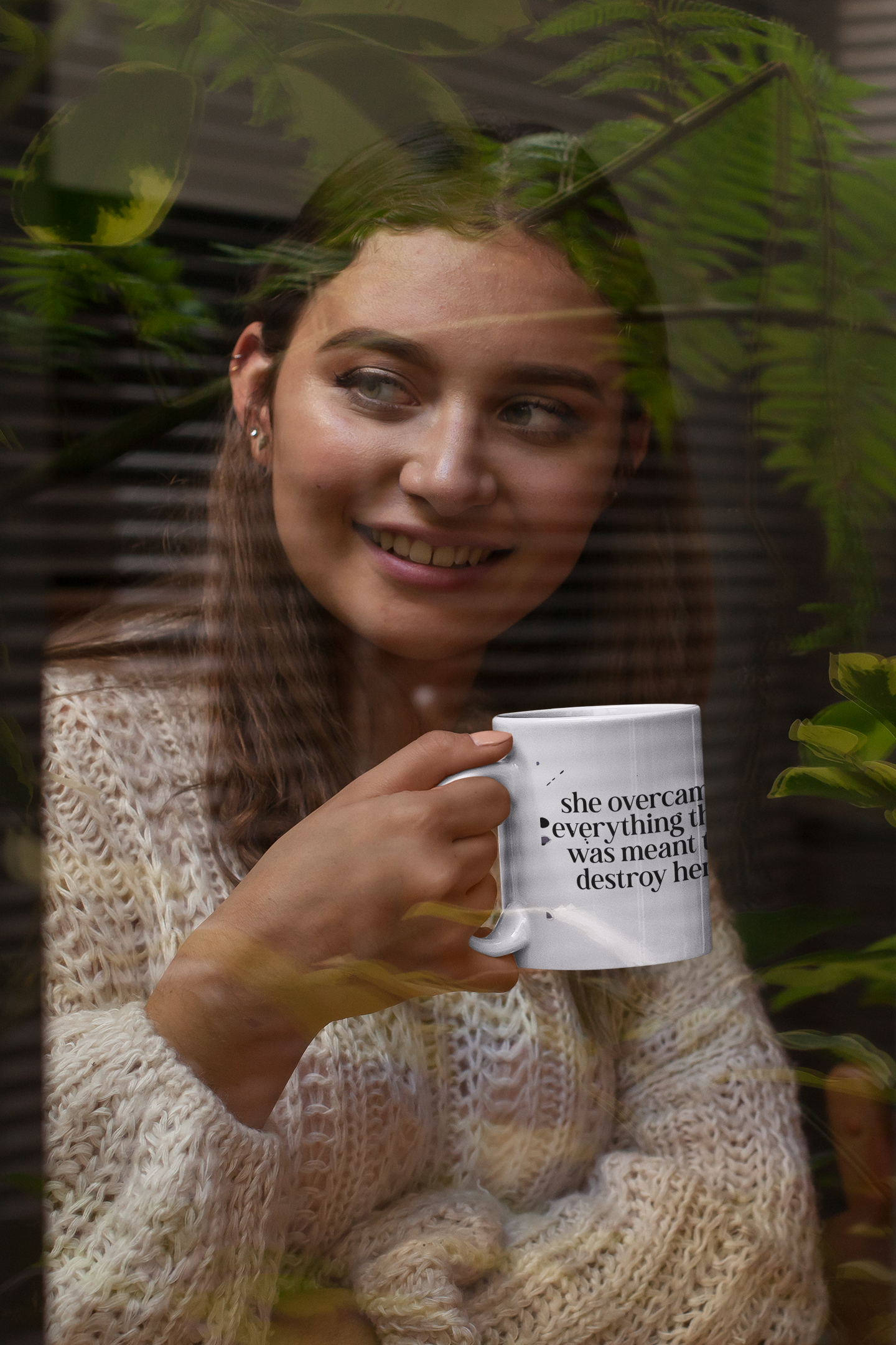 Inspirational Floral Ceramic Mug - 'She Overcame Everything That Was Meant to Destroy Her'