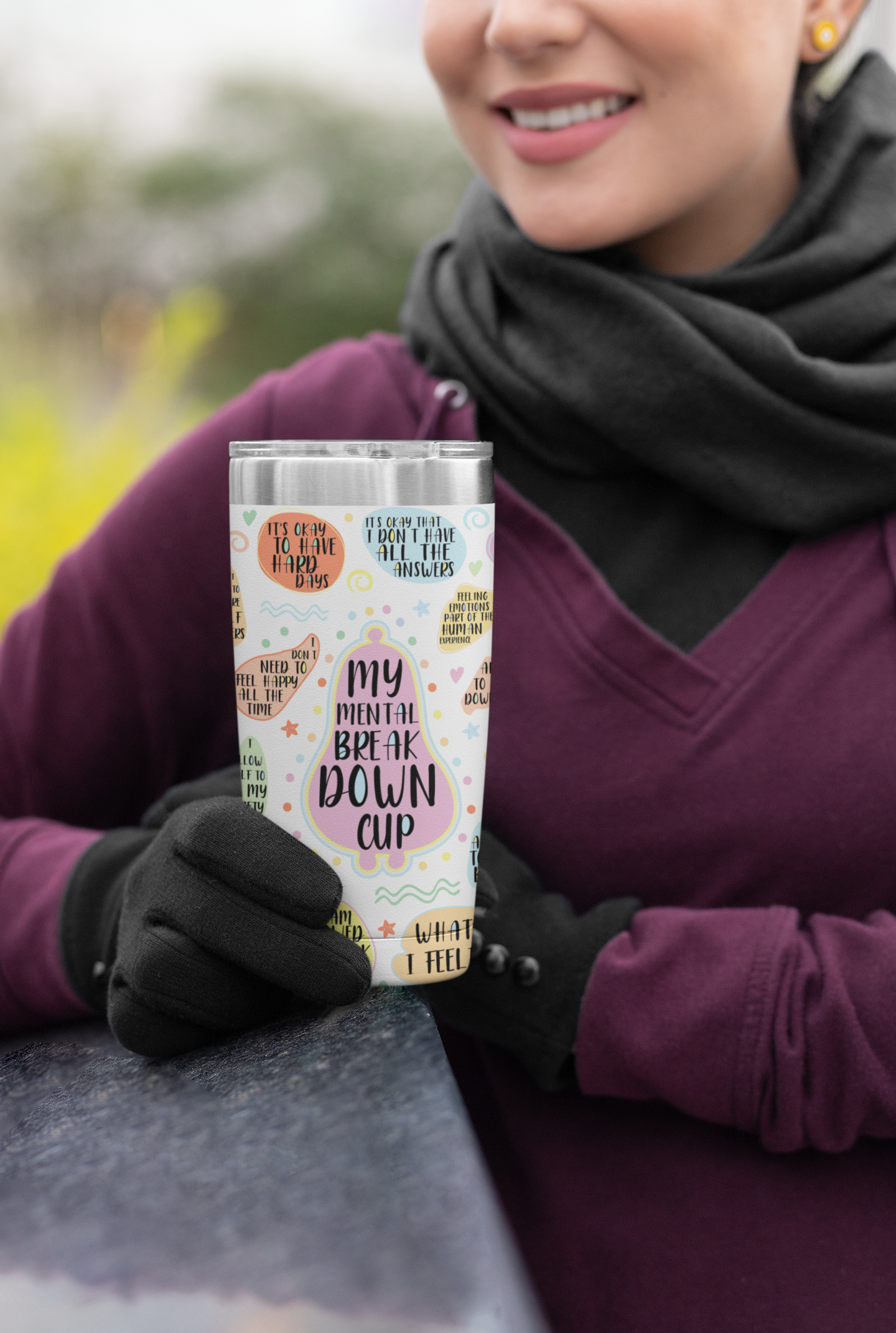 My Mental Breakdown Cup-Bohemian Art Skinny Tumbler - 20oz with Straw, Inspirational Quote