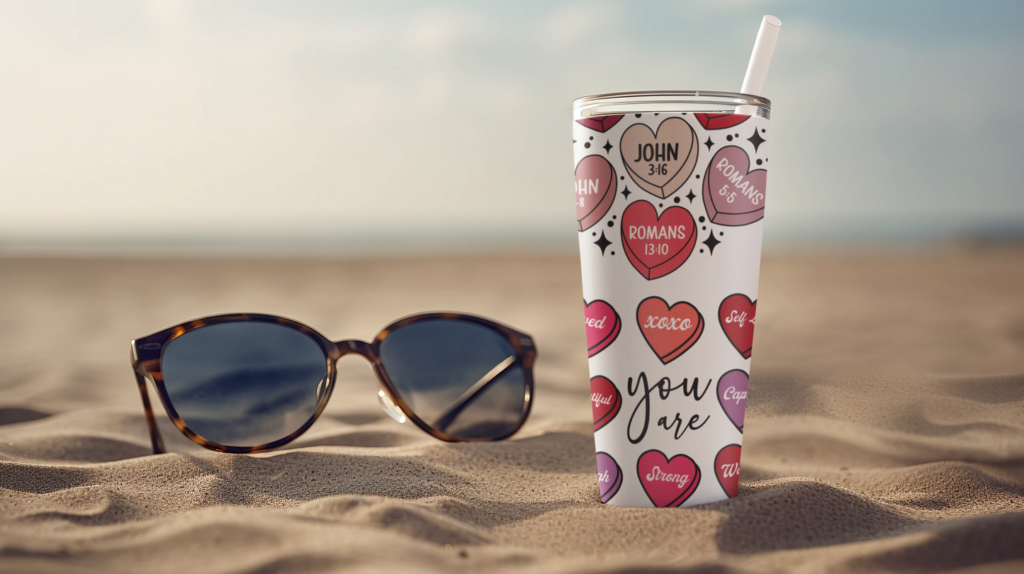 God Says you are loved- Self Love Skinny Tumbler with Straw, 20oz