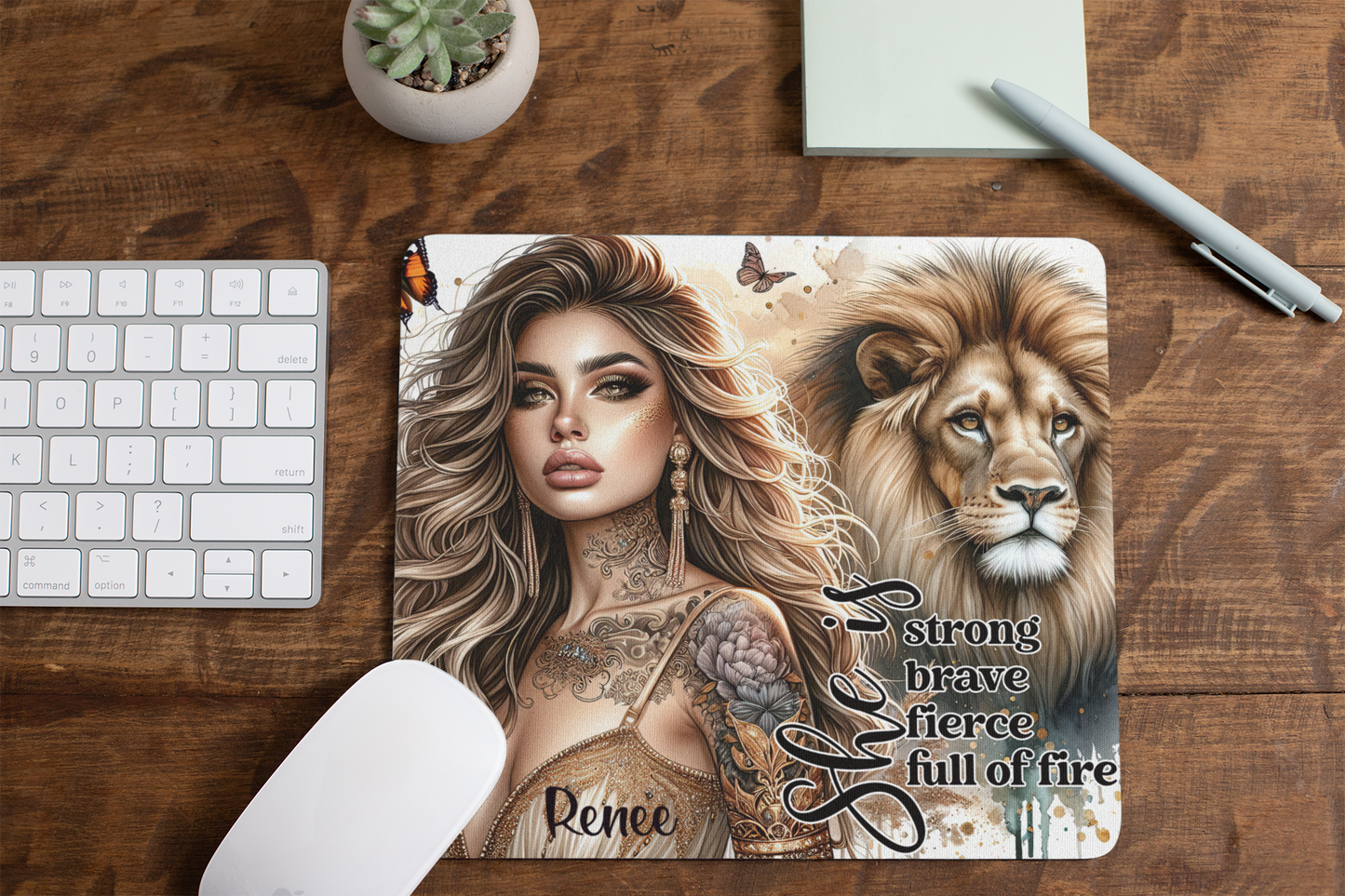 She is strong, brave, fierce-full of fire-Customisable-Mouse Pad (Rectangle)