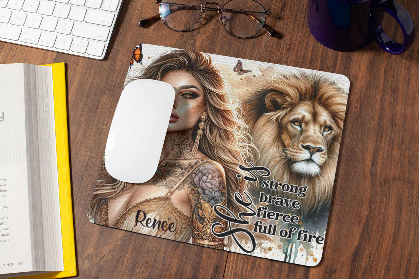 She is strong, brave, fierce-full of fire-Customisable-Mouse Pad (Rectangle)