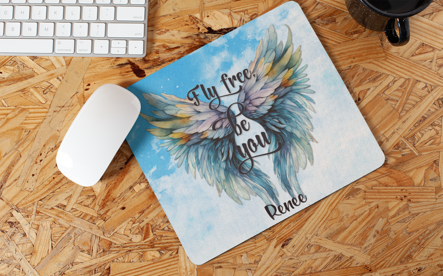 Inspirational Mouse Pad - "Fly Free, Be You" with Angel Wings Design