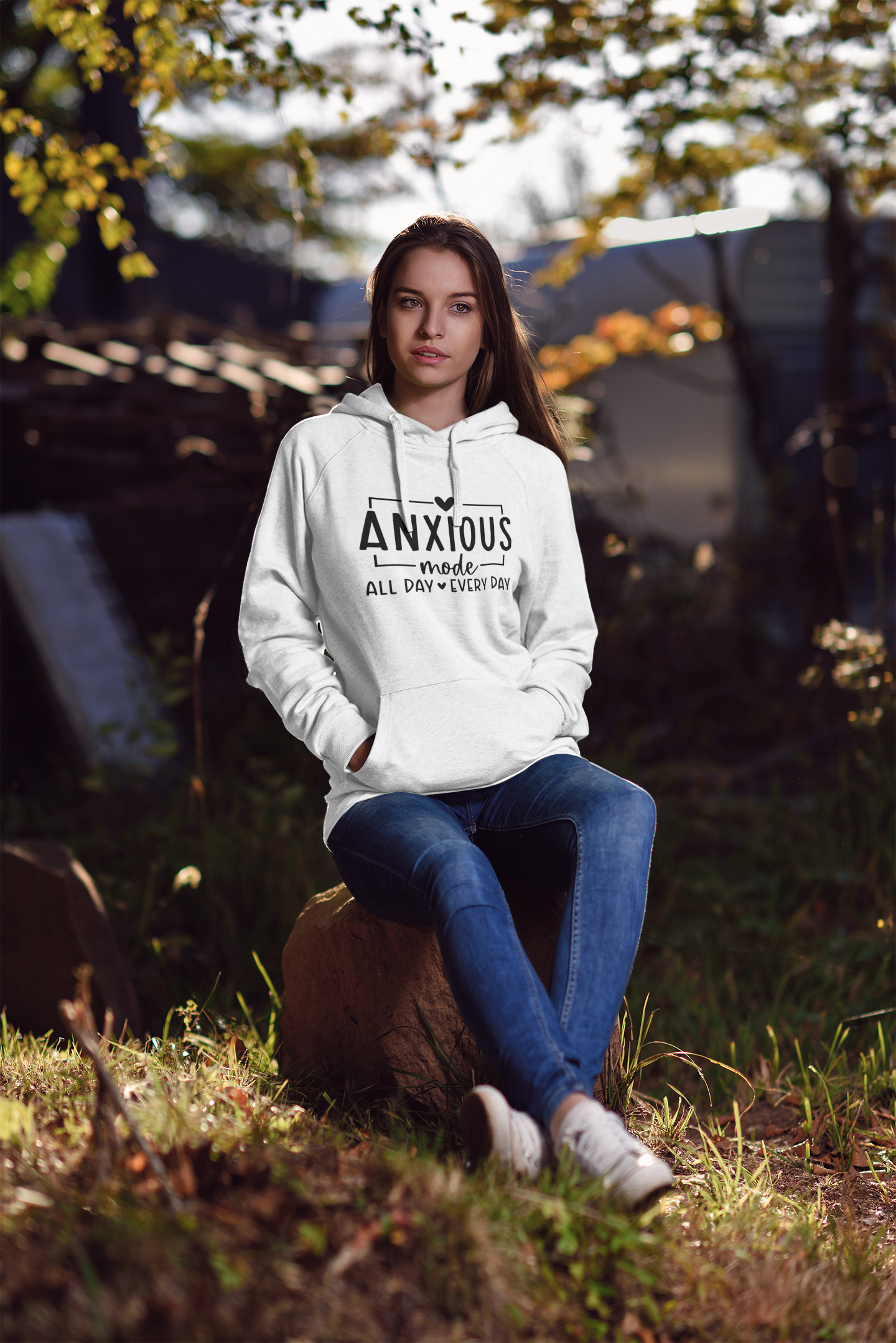 Anxious Mode-All Day-Every Day-Double Inhale-Unisex Heavy Blend™Hoodie