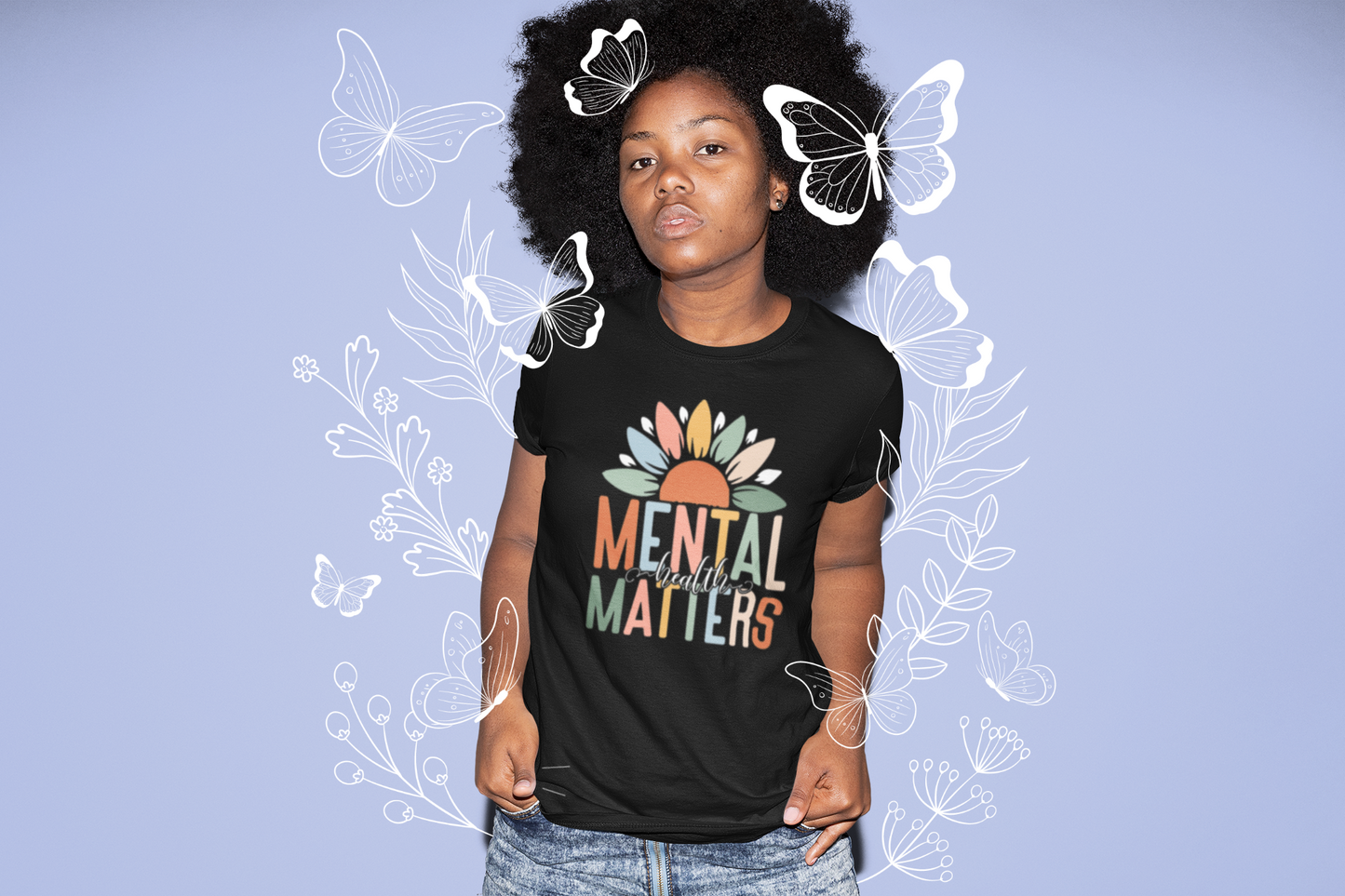 Mental Health Matters-Sunflower Design-Heavy Cotton Tee