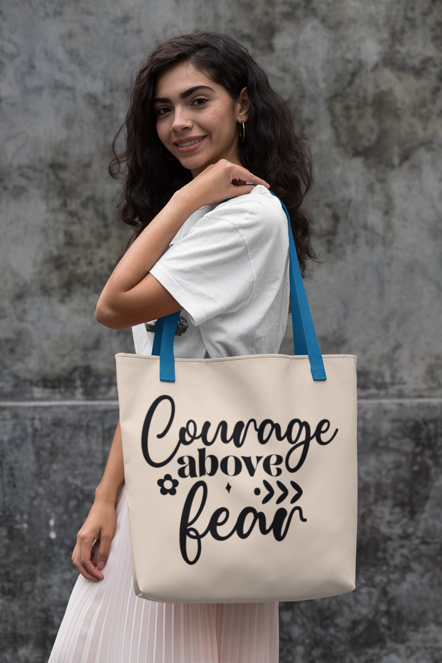 Courage Above Fear Cotton Canvas Tote Bag - Inspirational Eco-Friendly Shopper