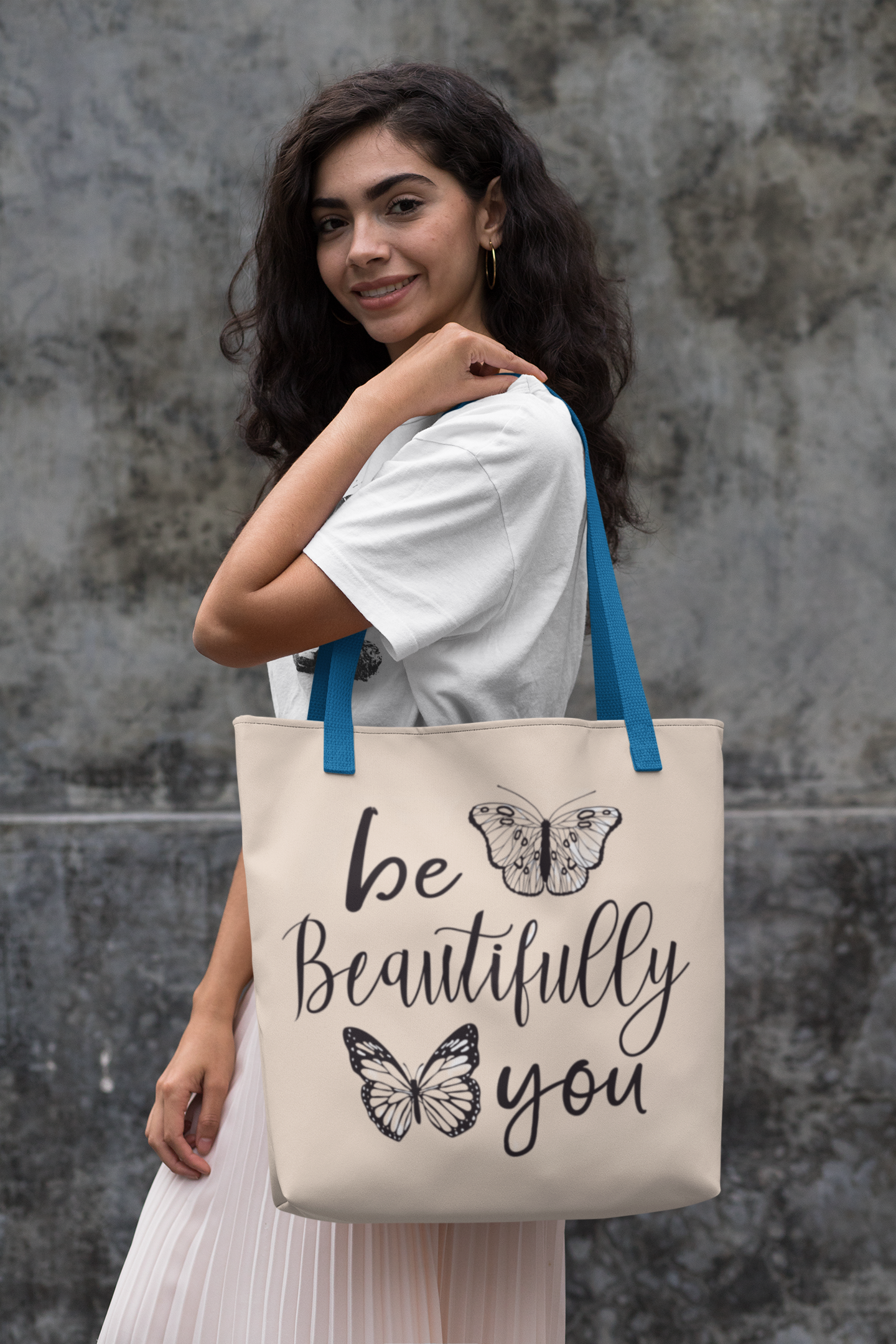 Inspirational Butterfly Cotton Canvas Tote Bag - "Be Beautifully You"