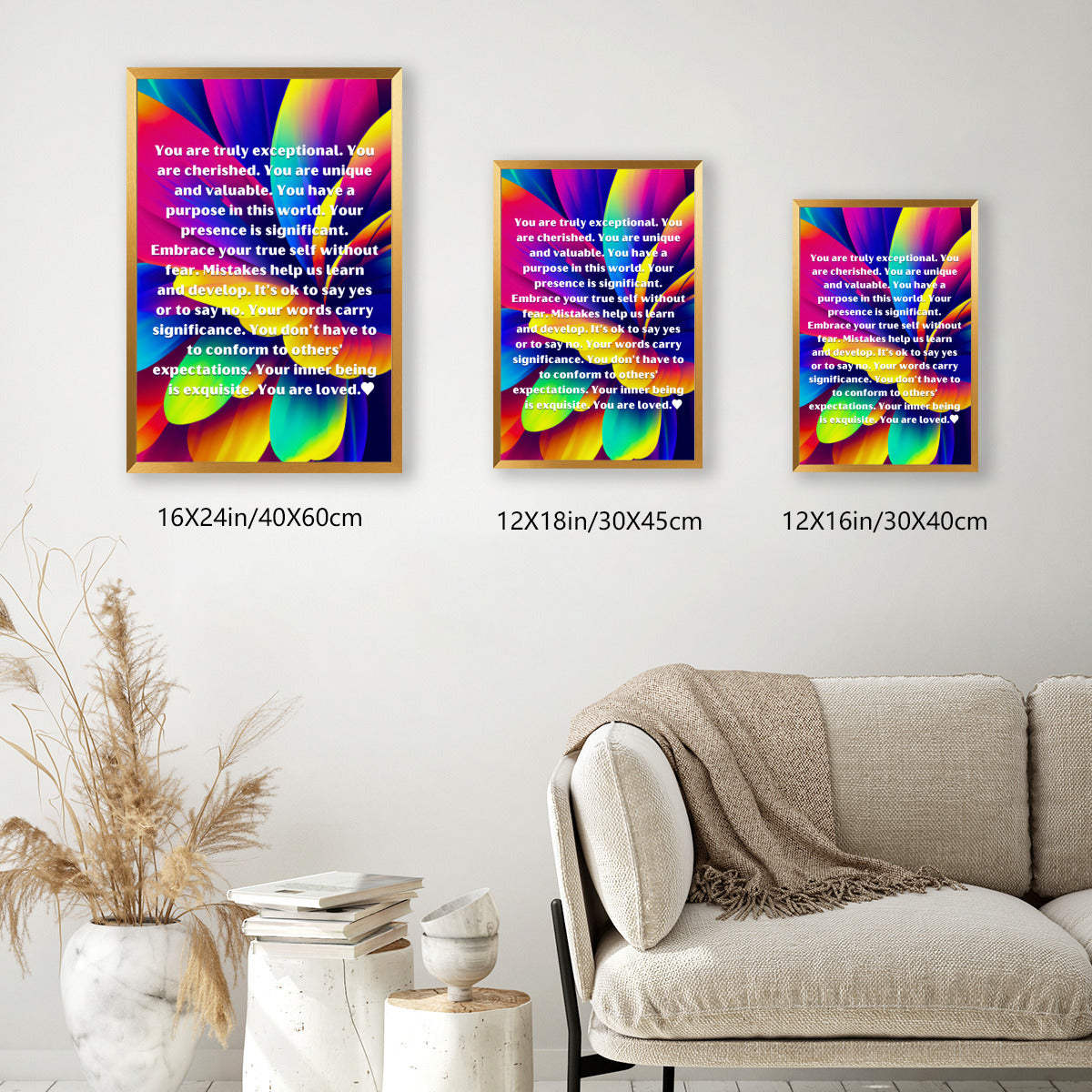 "You Are Loved" Full Rainbow Floral Poster – Spread Love & Positivity