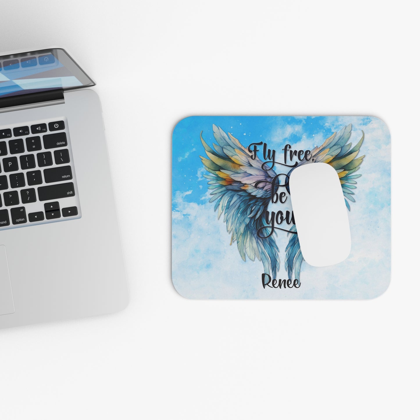 Inspirational Mouse Pad - "Fly Free, Be You" with Angel Wings Design