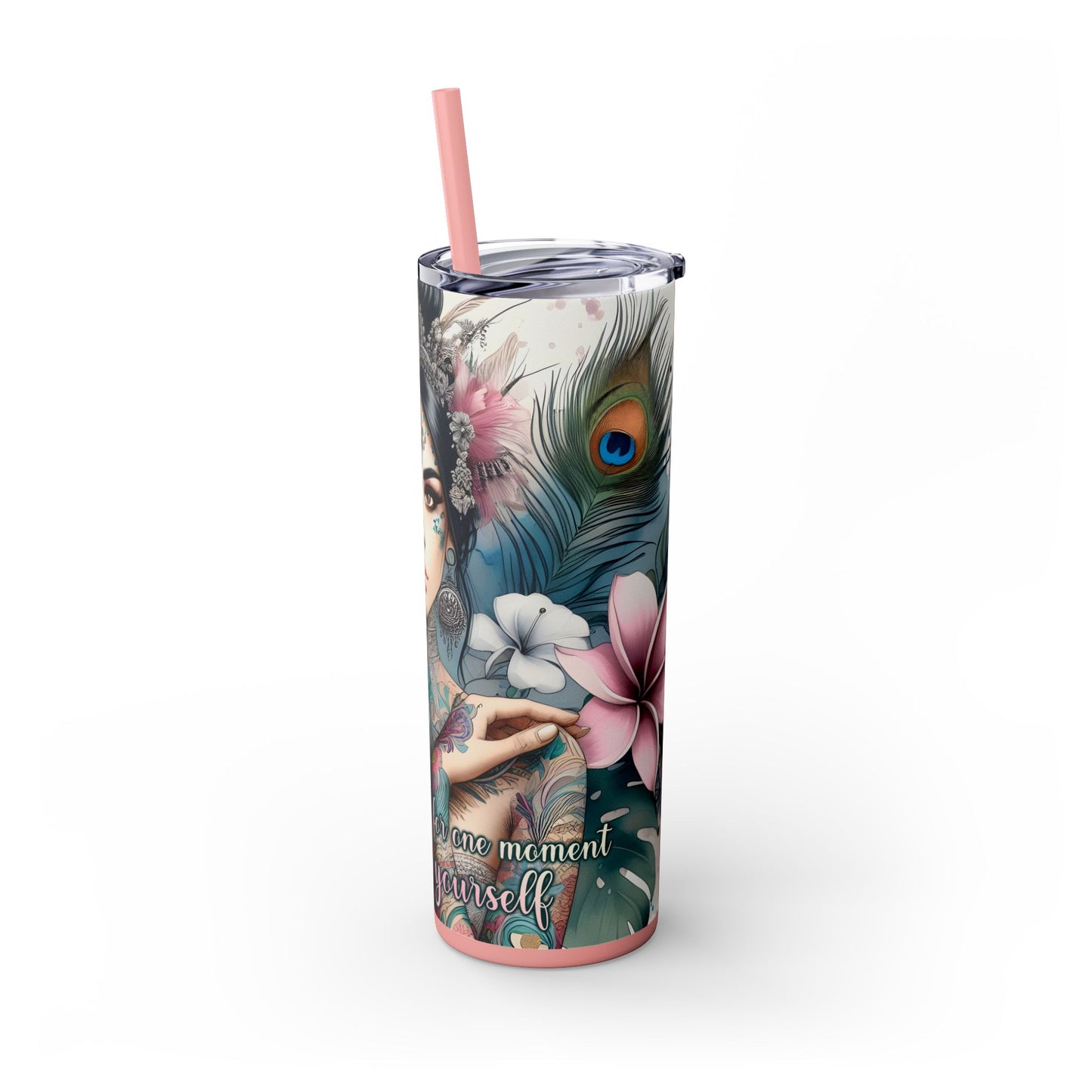 Take a break and be yourself-Bohemian Art Skinny Tumbler - 20oz with Straw, Inspirational Quote