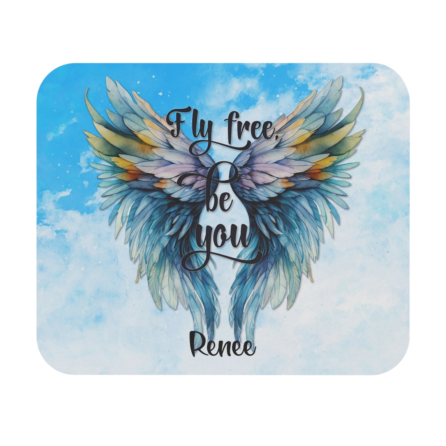 Inspirational Mouse Pad - "Fly Free, Be You" with Angel Wings Design