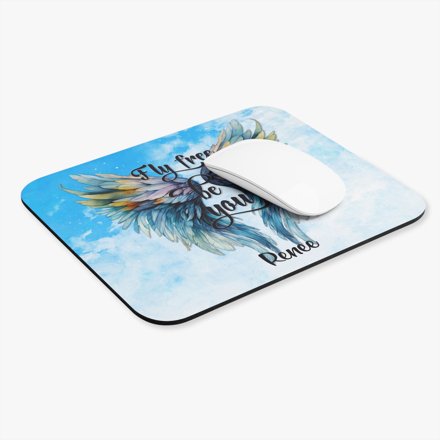 Inspirational Mouse Pad - "Fly Free, Be You" with Angel Wings Design