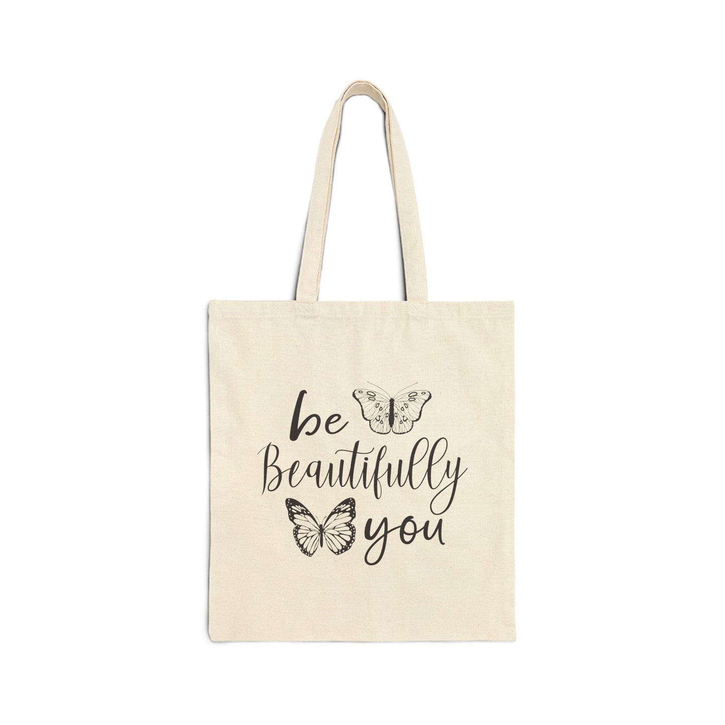 Inspirational Butterfly Cotton Canvas Tote Bag - "Be Beautifully You"