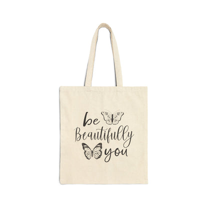 Inspirational Butterfly Cotton Canvas Tote Bag - "Be Beautifully You"