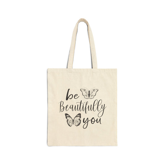 Inspirational Butterfly Cotton Canvas Tote Bag - "Be Beautifully You"