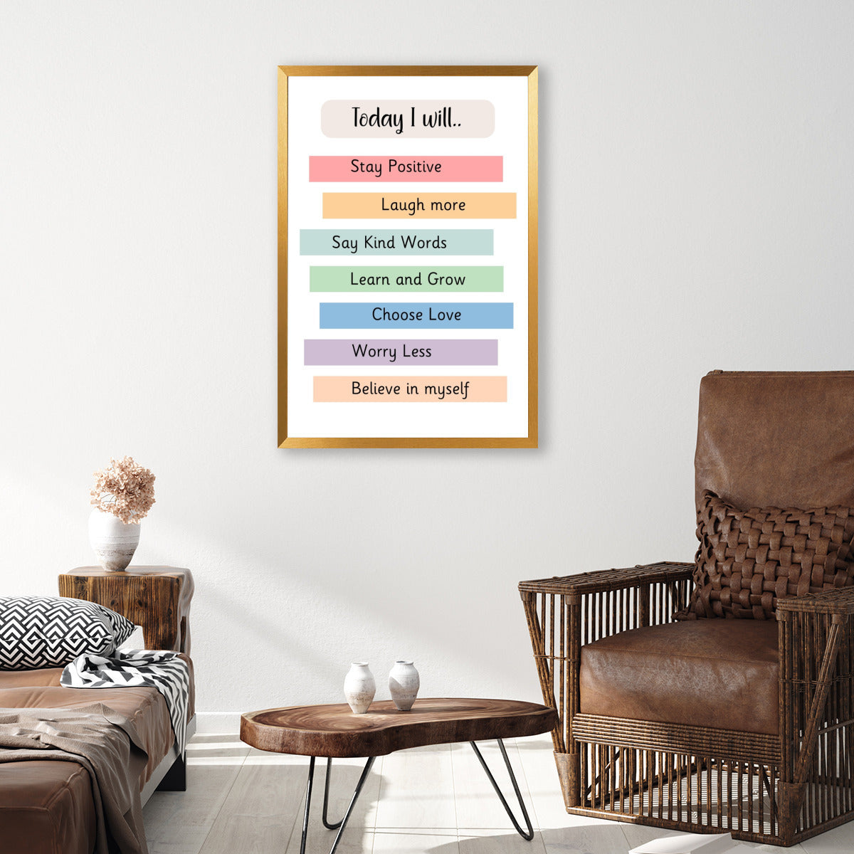 "Today I Will" Affirmations Poster with Frame – Empower Your Day