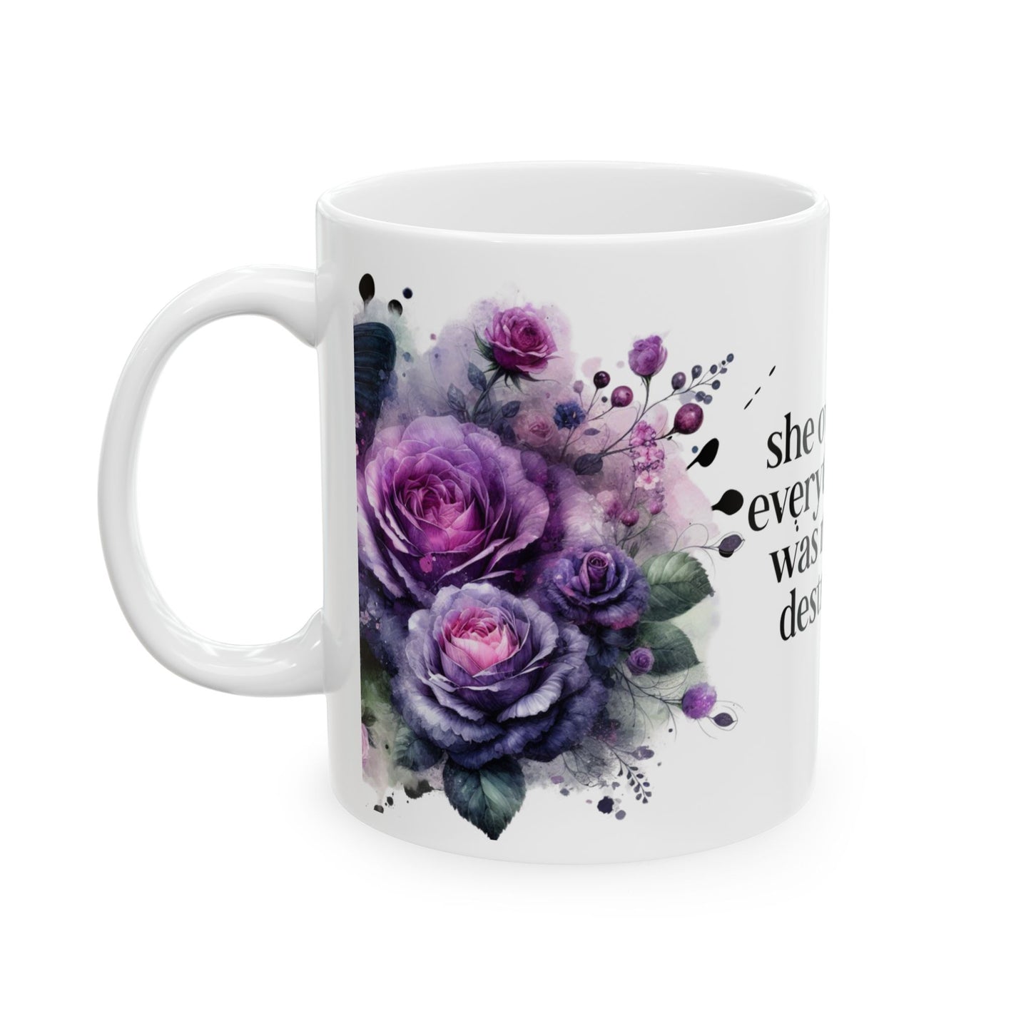 Inspirational Floral Ceramic Mug - 'She Overcame Everything That Was Meant to Destroy Her'