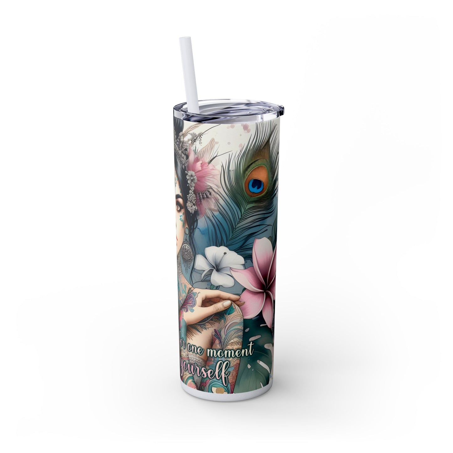 Take a break and be yourself-Bohemian Art Skinny Tumbler - 20oz with Straw, Inspirational Quote