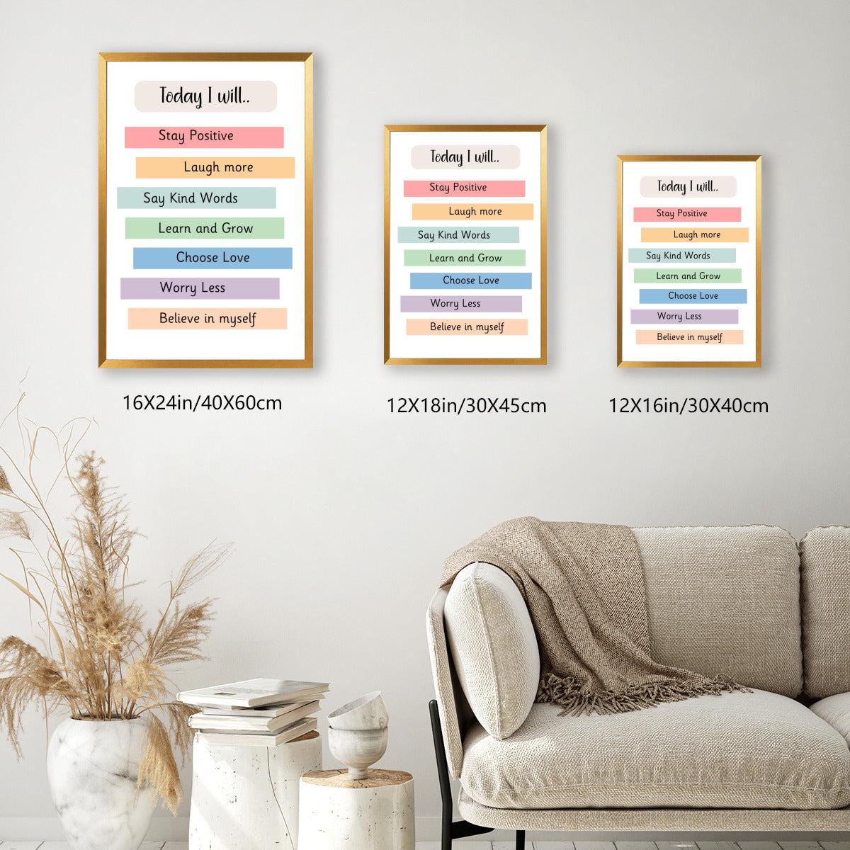 "Today I Will" Affirmations Poster with Frame – Empower Your Day