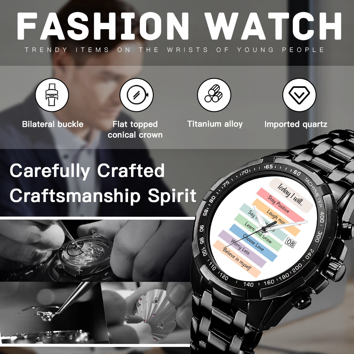"Today I Will" Affirmation Watch – Empower Your Day
