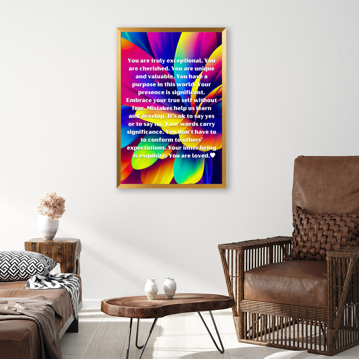"You Are Loved" Full Rainbow Floral Poster – Spread Love & Positivity