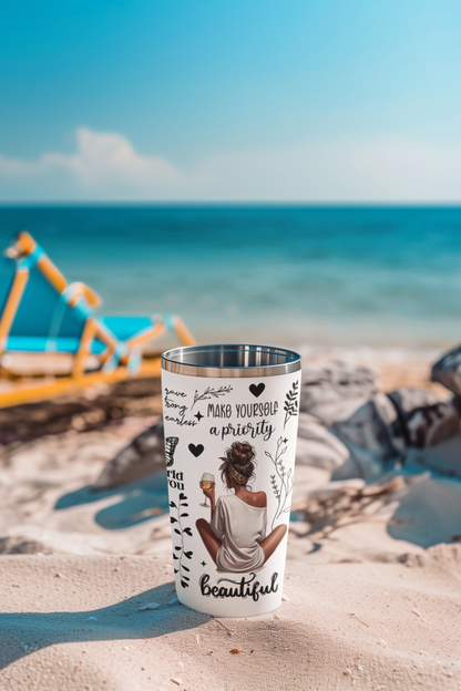 Make Yourself a Priority- Self Love Skinny Tumbler with Straw, 20oz