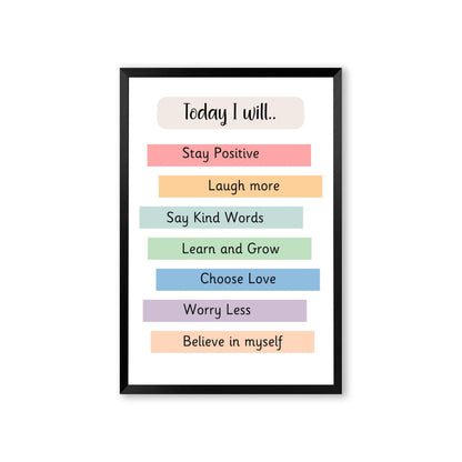 "Today I Will" Affirmations Poster with Frame – Empower Your Day