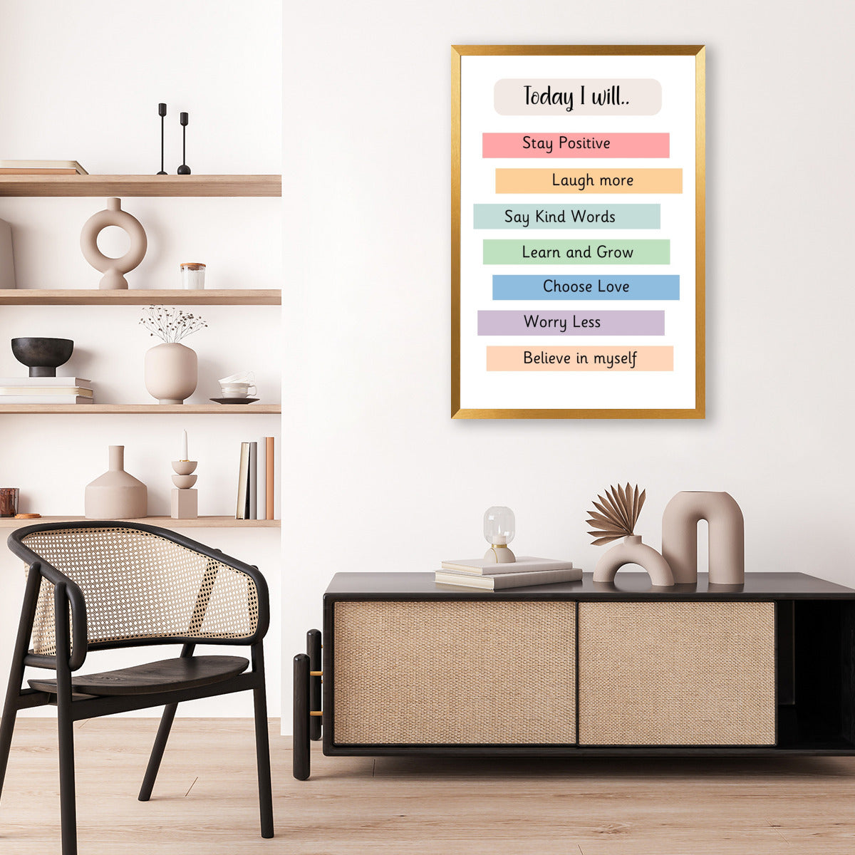 "Today I Will" Affirmations Poster with Frame – Empower Your Day